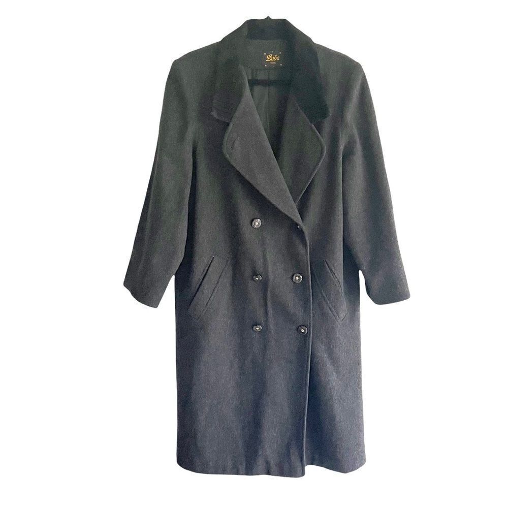 LUBA Paris Vintage Wool Double Breasted Long Winter Coat Black Grey L